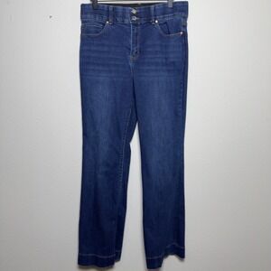 Indigo Poppy Women Pull On Flap Pockets Jeans 12 Blue Flare Wide Leg High Rise